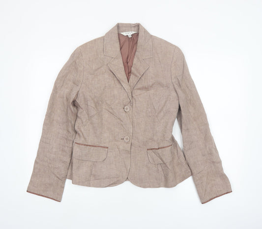 East Women Beige Linen Single-Breasted Blazer Size 10 Two-Button Jacket