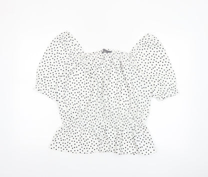 Dorothy Perkins Women’s White Polka Dot Puff Sleeve Cropped Blouse Size M