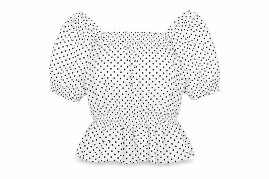 Dorothy Perkins Women’s White Polka Dot Puff Sleeve Cropped Blouse Size M
