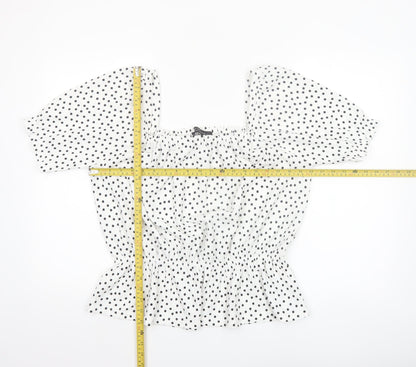 Dorothy Perkins Women’s White Polka Dot Puff Sleeve Cropped Blouse Size M
