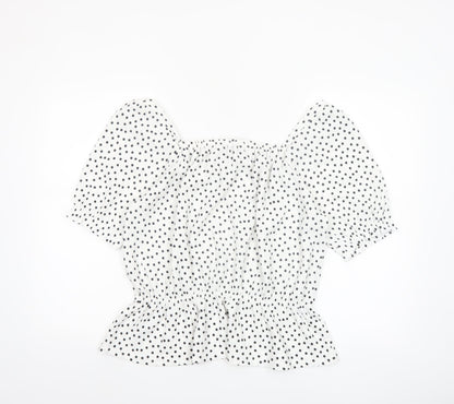 Dorothy Perkins Women’s White Polka Dot Puff Sleeve Cropped Blouse Size M