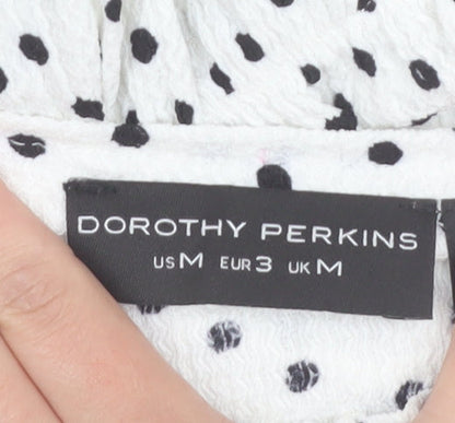 Dorothy Perkins Women’s White Polka Dot Puff Sleeve Cropped Blouse Size M