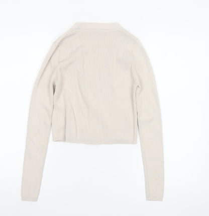 ZARA Women Beige V-Neck Slim Fit Knit Cardigan Size S