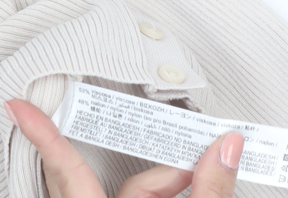 ZARA Women Beige V-Neck Slim Fit Knit Cardigan Size S