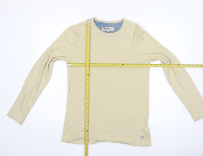 Blend Men's Beige Long Sleeve Cotton Crew Neck Top Size M