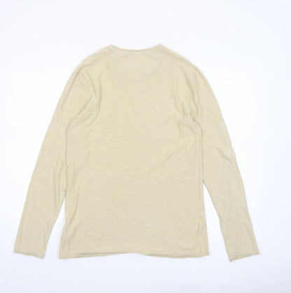 Blend Men's Beige Long Sleeve Cotton Crew Neck Top Size M