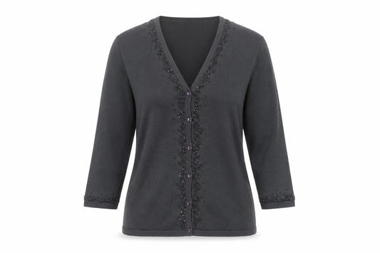Marks & Spencer Womens Pewter Beaded Silk Cardigan UK 10
