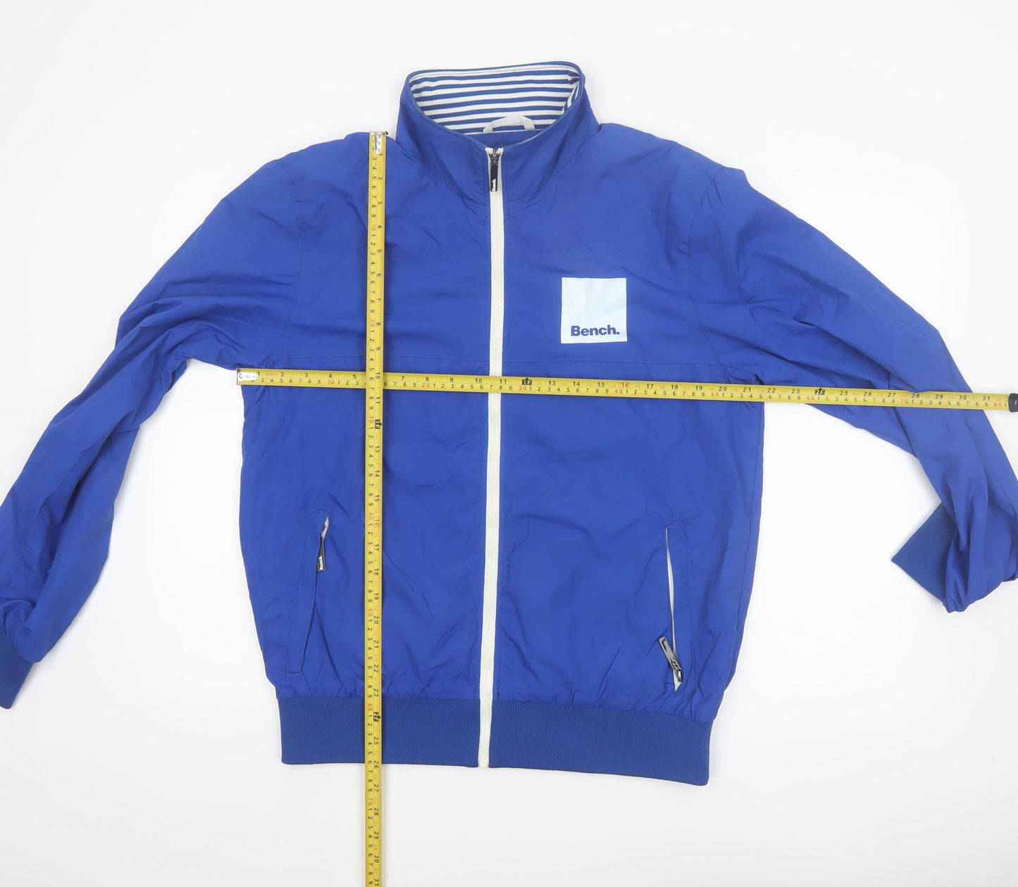 Bench Men's Blue Bomber Jacket L Lightweight Full Zip Windproof