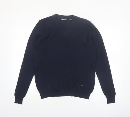 DKNY Men's Blue Wool Blend V-Neck Jumper M Classic Knit
