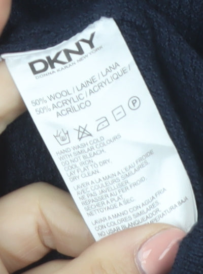 DKNY Men's Blue Wool Blend V-Neck Jumper M Classic Knit