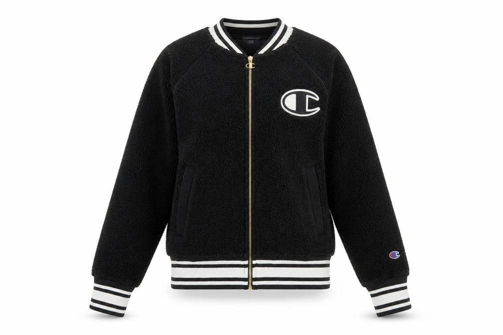 Champion Women's Black Small Varsity Logo Fleece Jacket