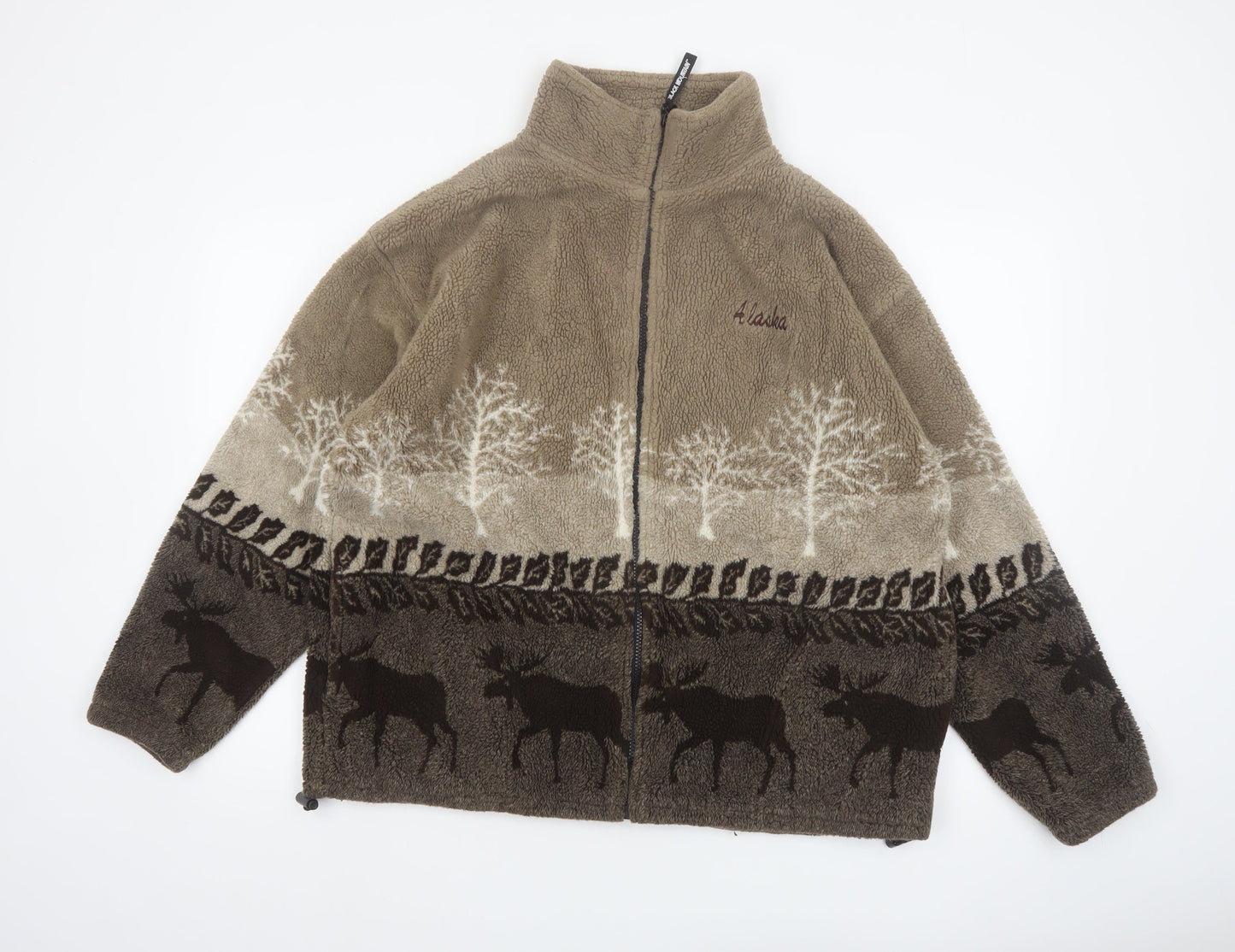 Black Mountain Men’s Brown Fleece Jacket L Animal Print Outdoor