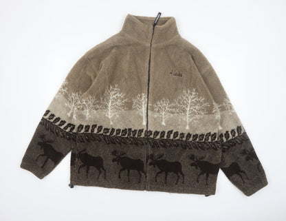 Black Mountain Men’s Brown Fleece Jacket L Animal Print Outdoor
