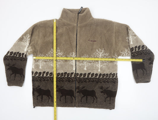 Black Mountain Men’s Brown Fleece Jacket L Animal Print Outdoor