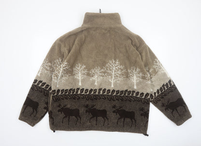Black Mountain Men’s Brown Fleece Jacket L Animal Print Outdoor