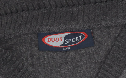 Duos Sport Men's Grey XL Pullover Knit V-Neck Sweatshirt