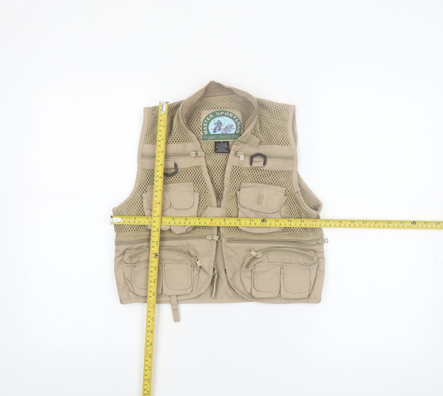 Master Sportsman Men's Beige Fishing Waistcoat M Multi Pocket Outdoor