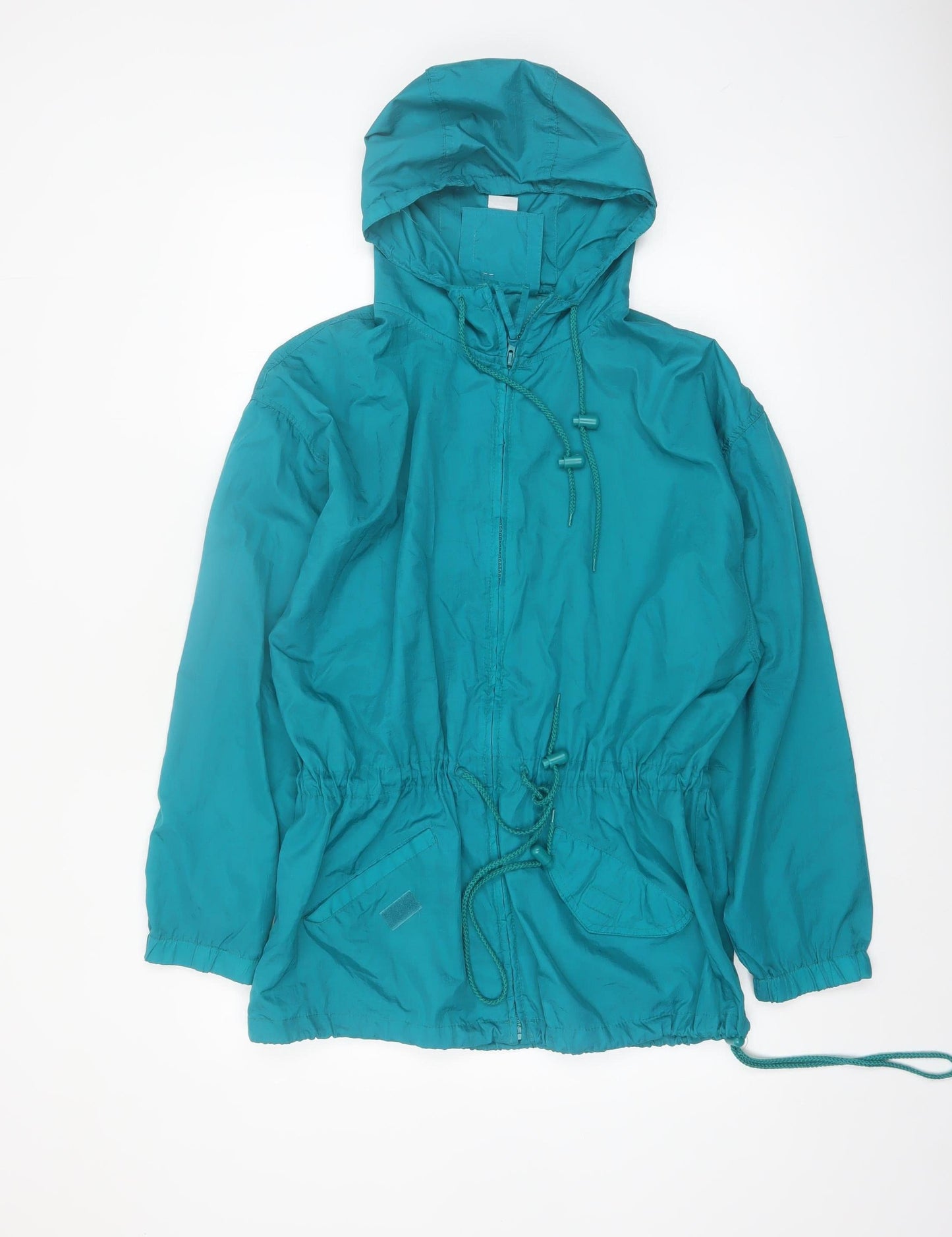 Basic Editions Women's Green Hooded Nylon Anorak Jacket Size M