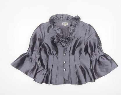 Nicolette Women's Grey Ruffle Satin Suit Jacket Size 8