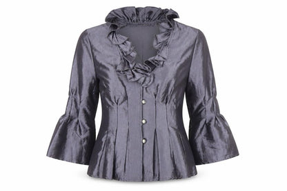 Nicolette Women's Grey Ruffle Satin Suit Jacket Size 8