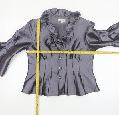 Nicolette Women's Grey Ruffle Satin Suit Jacket Size 8