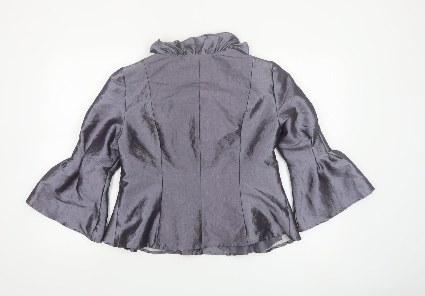 Nicolette Women's Grey Ruffle Satin Suit Jacket Size 8