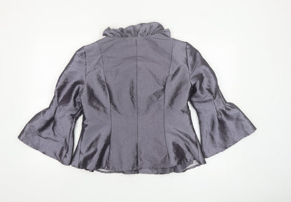 Nicolette Women's Grey Ruffle Satin Suit Jacket Size 8
