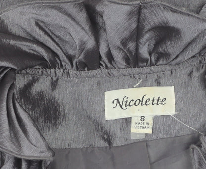 Nicolette Women's Grey Ruffle Satin Suit Jacket Size 8
