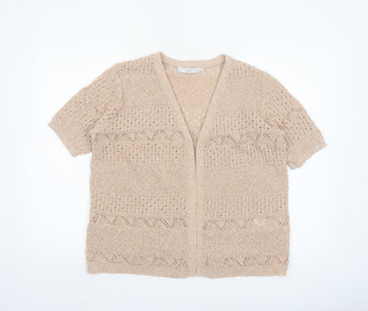 Isle Women Beige Open Knit Short Sleeve V-Neck Cardigan Size 14-16
