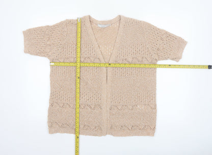Isle Women Beige Open Knit Short Sleeve V-Neck Cardigan Size 14-16