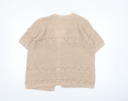 Isle Women Beige Open Knit Short Sleeve V-Neck Cardigan Size 14-16