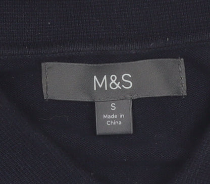 Marks and Spencer Men's Black Short Sleeve Collared Button Cardigan S