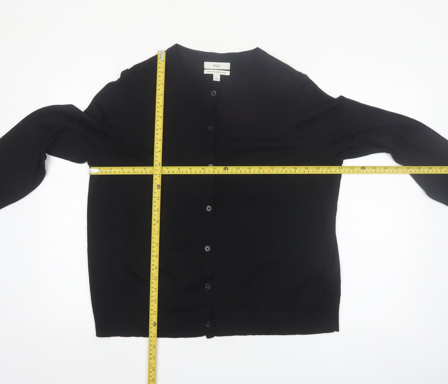 Marks and Spencer Women’s Black Merino Wool Long Sleeve Cardigan Size 18