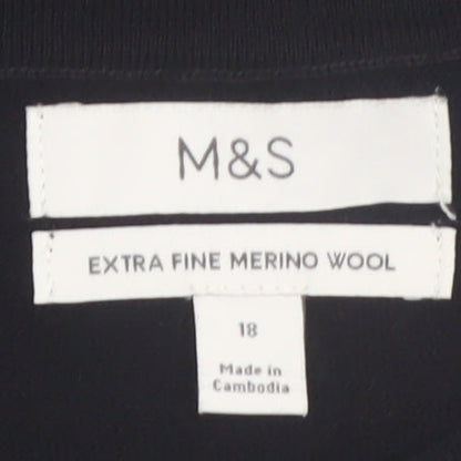 Marks and Spencer Women’s Black Merino Wool Long Sleeve Cardigan Size 18