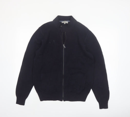Marks and Spencer Men's Blue Full Zip Cotton Jumper M Tailored Fit
