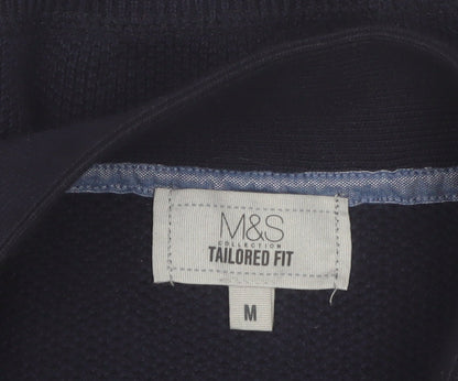 Marks and Spencer Men's Blue Full Zip Cotton Jumper M Tailored Fit