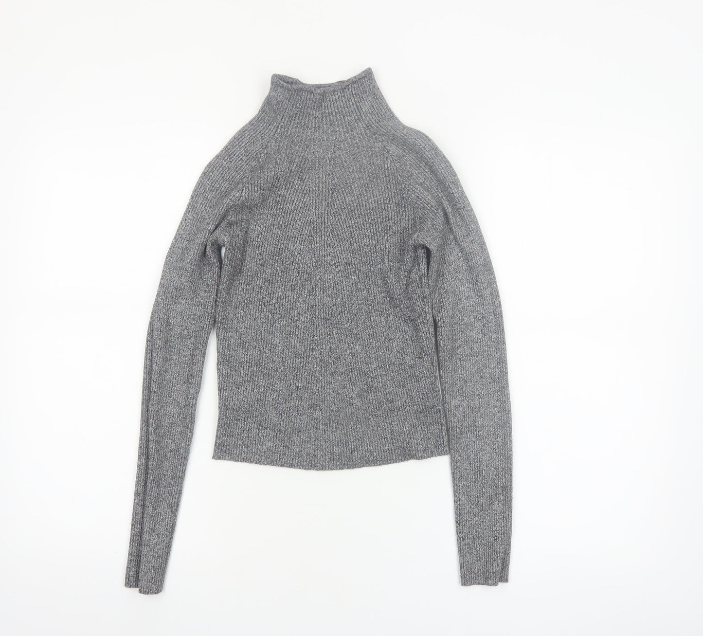 Bershka Women’s Grey Mock Neck Slim Fit Knit Jumper Size 12