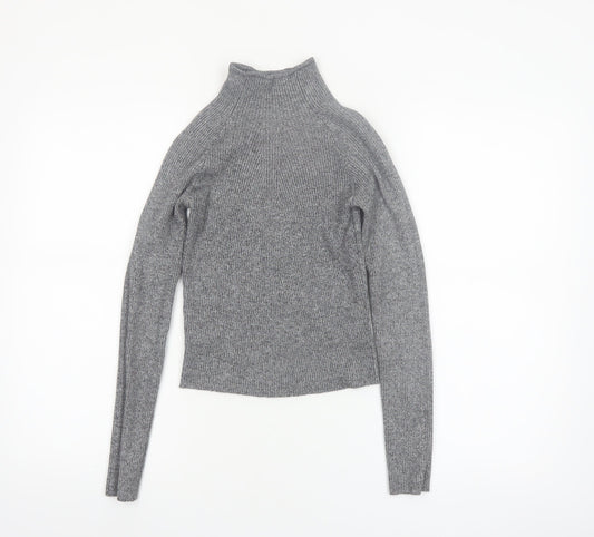 Bershka Women’s Grey Mock Neck Slim Fit Knit Jumper Size 12
