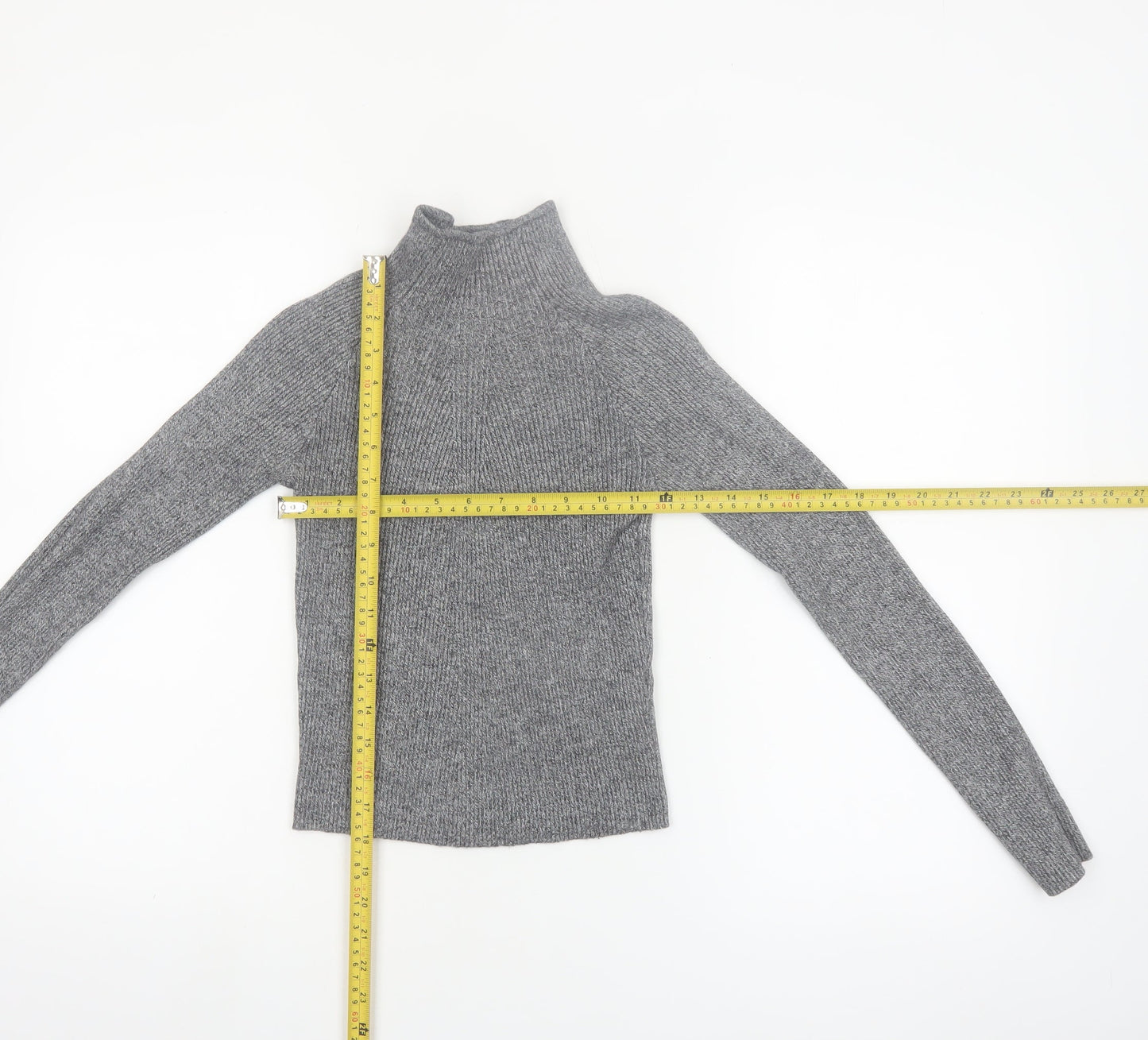Bershka Women’s Grey Mock Neck Slim Fit Knit Jumper Size 12