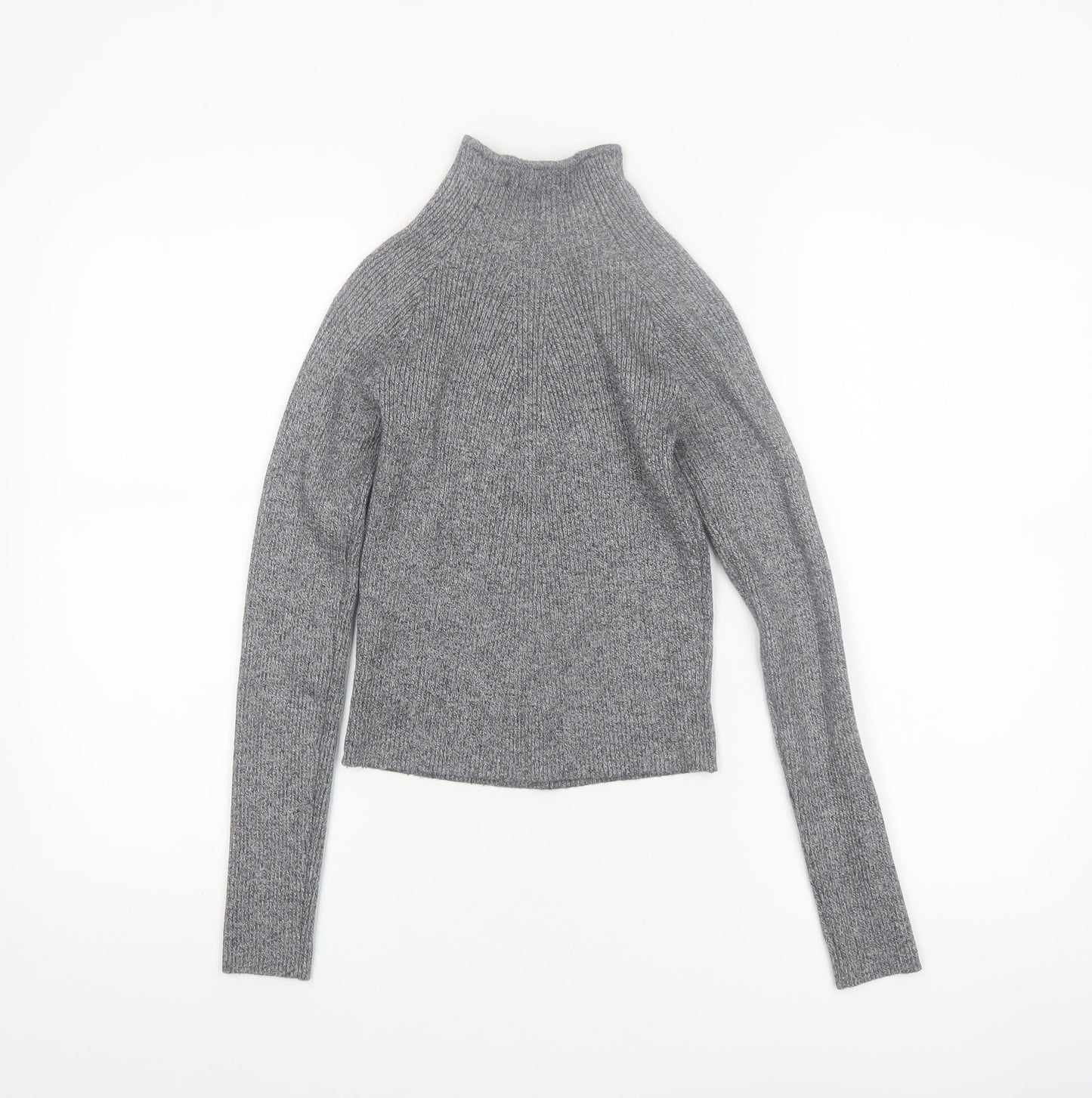Bershka Women’s Grey Mock Neck Slim Fit Knit Jumper Size 12