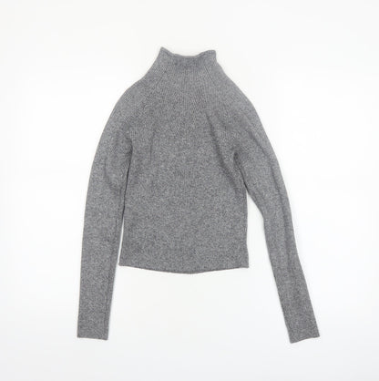 Bershka Women’s Grey Mock Neck Slim Fit Knit Jumper Size 12