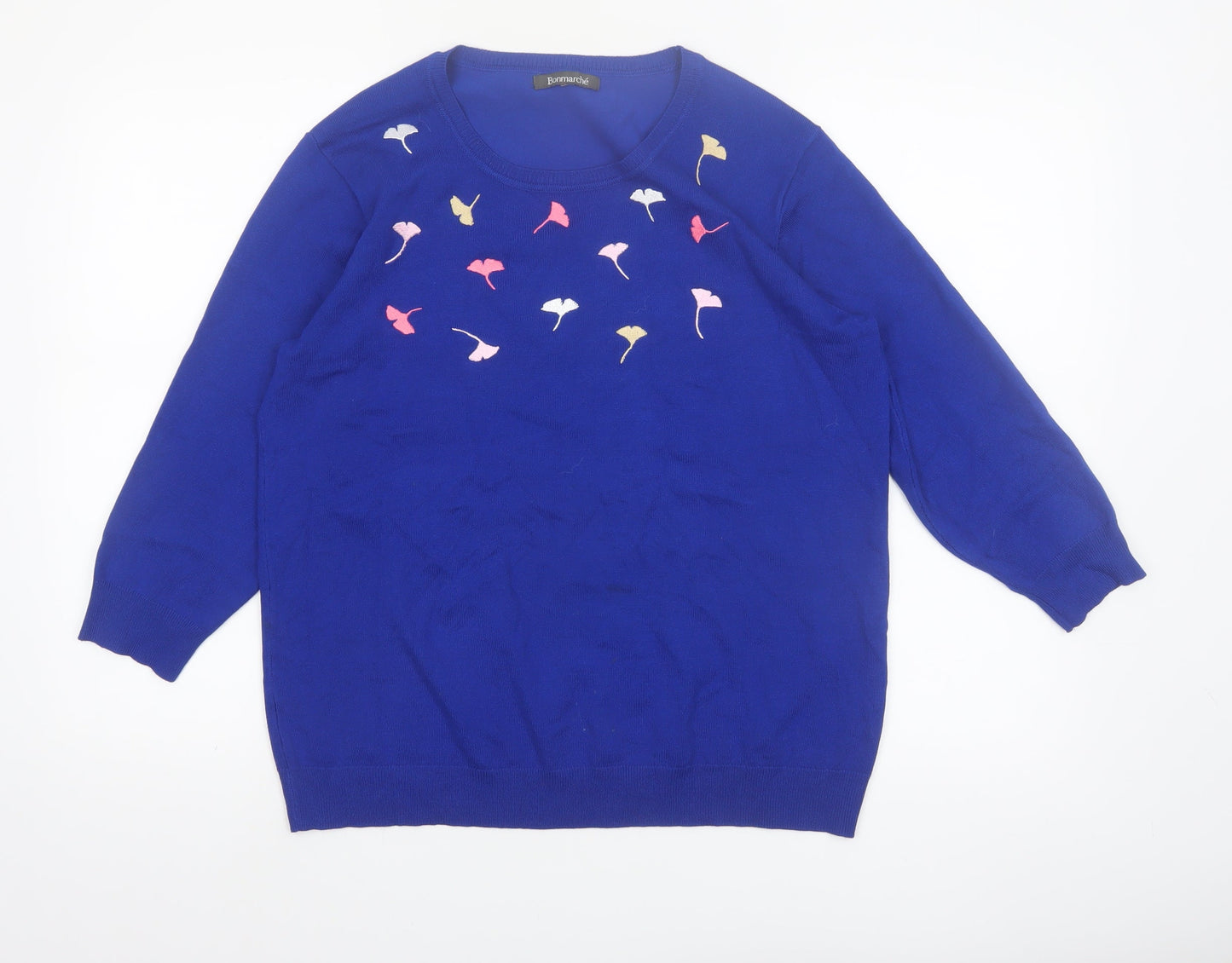 Bonmarché Women Royal Blue Floral Jumper Size 18 Viscose Blend