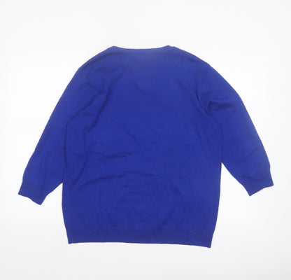 Bonmarché Women Royal Blue Floral Jumper Size 18 Viscose Blend