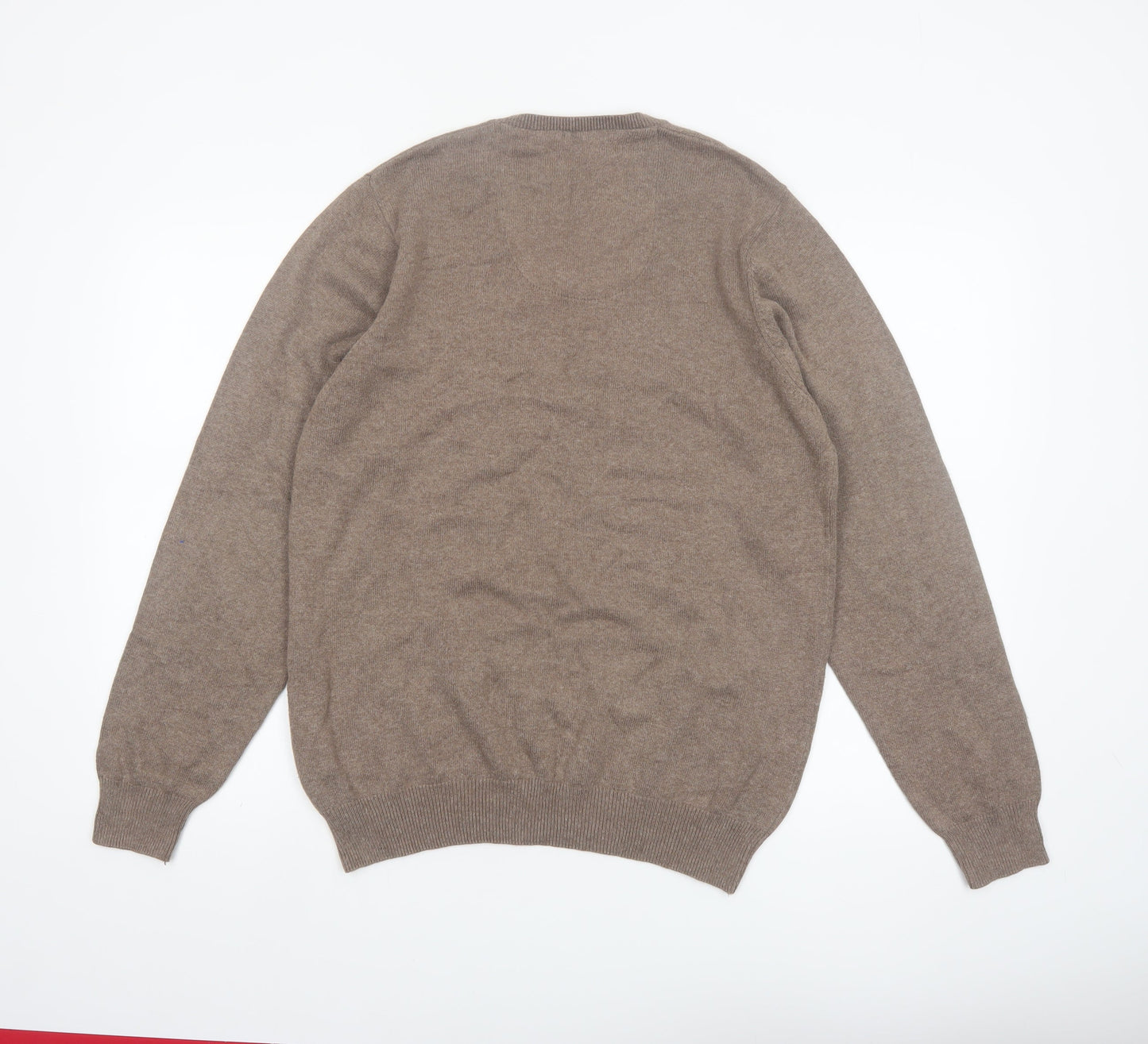 Marks and Spencer Men’s Brown Cotton V-Neck Jumper M Regular Fit