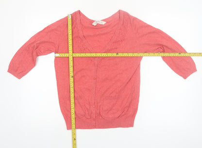 Fat Face Womens Pink Cotton Silk Blend V-Neck Cardigan Size 10