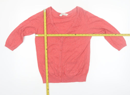 Fat Face Womens Pink Cotton Silk Blend V-Neck Cardigan Size 10