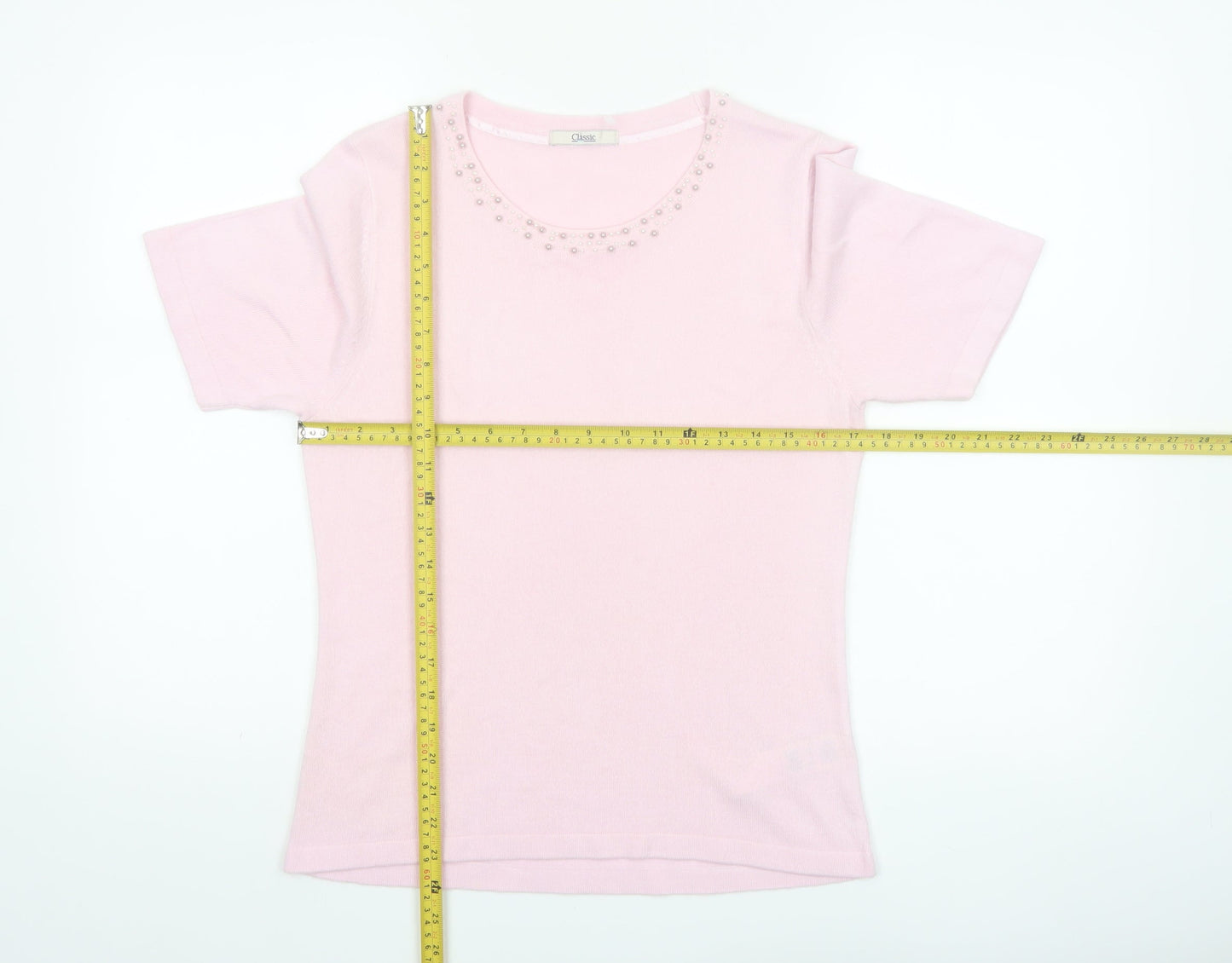 Marks and Spencer Womens Dusted Pink Acrylic Short Sleeve Jumper UK 12