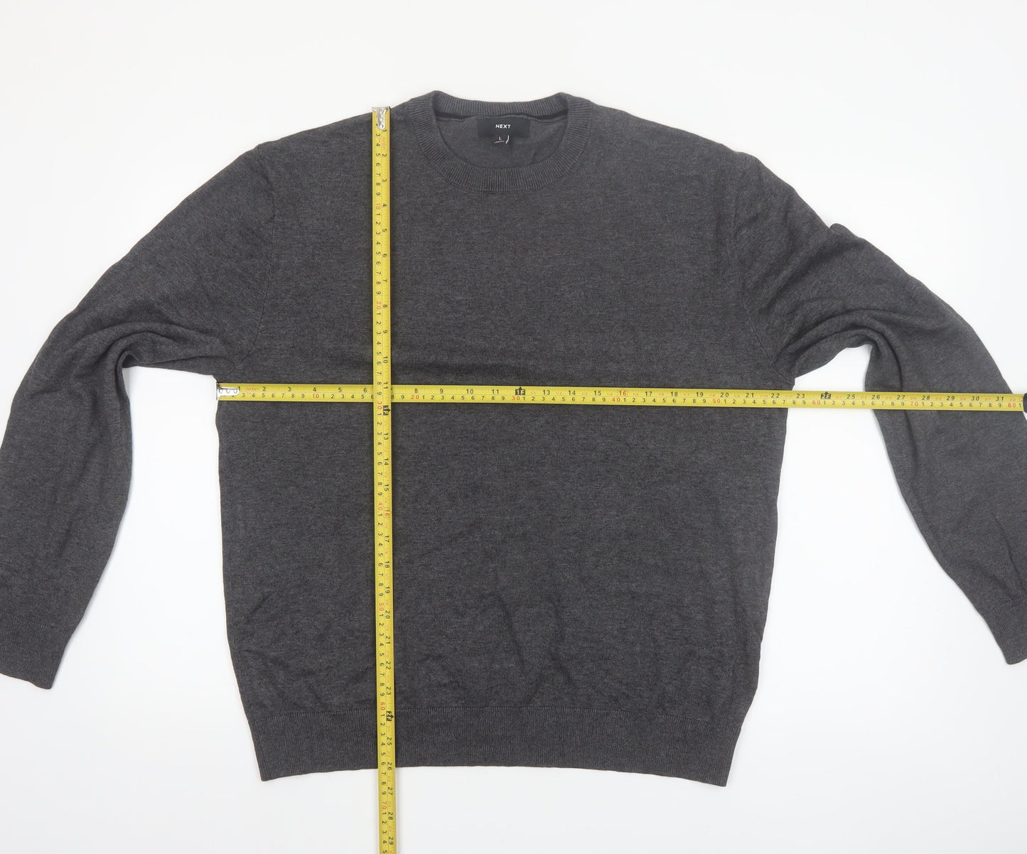 NEXT Men's Grey Cotton Blend Crew Neck Jumper L Regular Fit