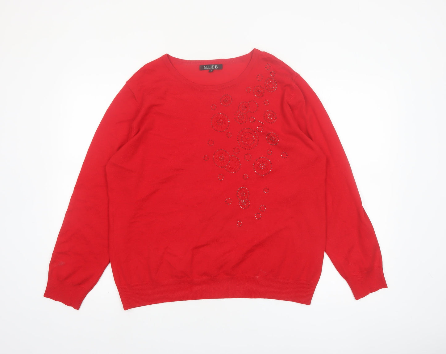 Ellie B Women's Red Rhinestone Pullover Jumper XL