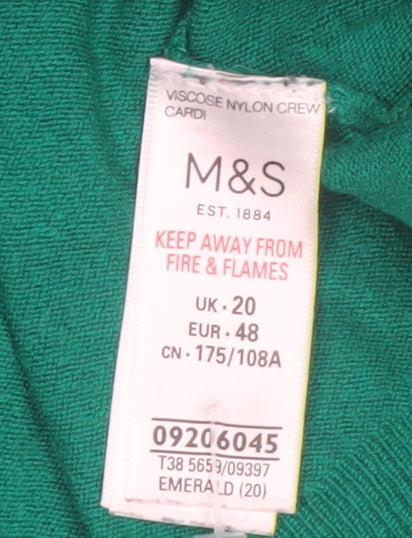 Marks and Spencer Womens Green Cardigan UK 20 Crew Neck Knit